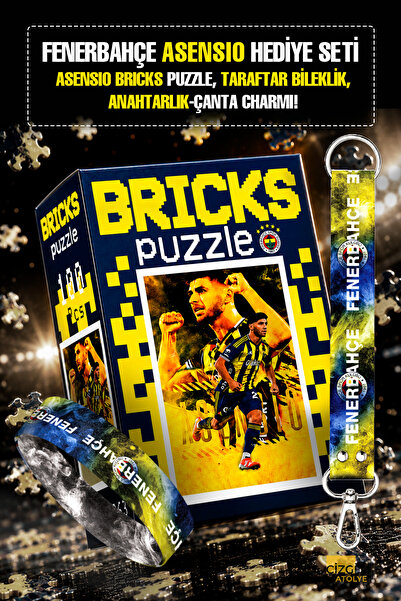 Çizgili Atölye Fb Asensio Hediye Seti - Bricks Puzzle, Fb Bileklik, Fb Anahta...