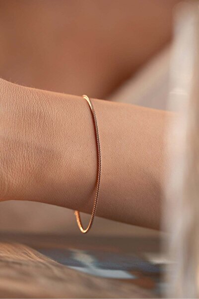 Nereze 925 Ayar Gümüş Rose Kaplama Tilki Kuyruğu Zincir Model Bileklik