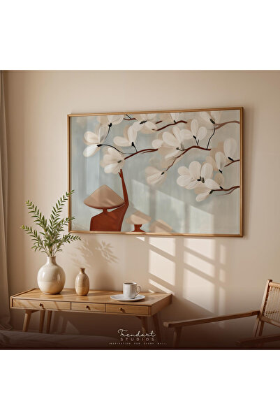 Tuba Decor Tek Parça Ahşap Çerçeveli Tablo manolya ve kadın