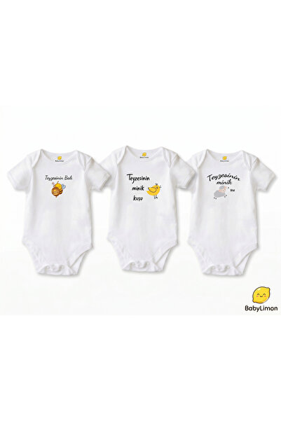 BabyLimon %100 Pamuklu Bebek Body - 3'lü Teyze Seti - Yazılı Zıbın - Tulum - ...