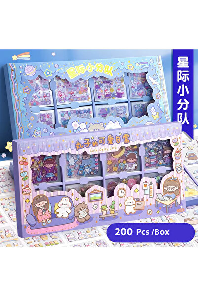 Sticker Kawaii 2'li Set 400 Yaprak-Mor&Mavi