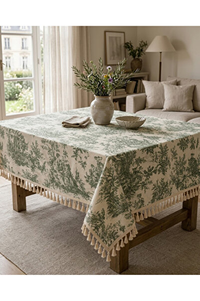 linea natura home Fransız Köylü Desenli Püsküllü Duck Kumaş Masa Örtüsü