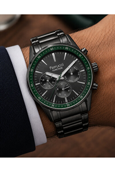 Ferrucci Men's Wristwatch Steel Band Smoked Color Function Casual and Classic...