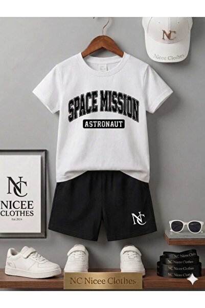 NC Nicee Clothes LETNJA DEČJA MAJICA I KRATKE HLAČE UNISEKS (CRNI ŠTAMP SA MI...