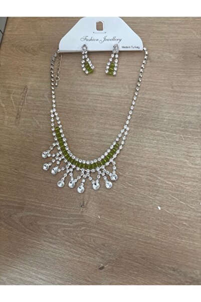 ELUNE İSTANBUL & Milano Green Crystal Stone Necklace and Earrings Set - Spark...