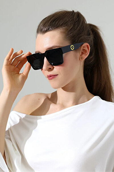 Violon Women's Black Frame Black Glass Gold Handle and Frame Detail Sunglasses