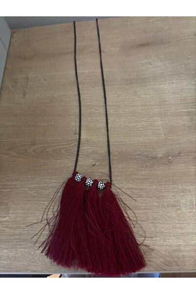 ELUNE İSTANBUL & Milano Burgundy Tassel Detailed Long Necklace – Bohemian Chi...