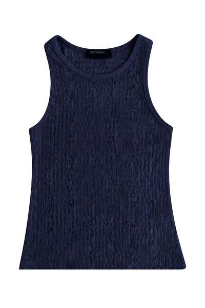 Cottonhill Premium - Tide Collection |   Navy Blue Crew Neck Wrinkled Texture...