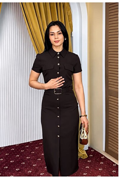 Moda Banuş Belted Front Slit Midi Dress
