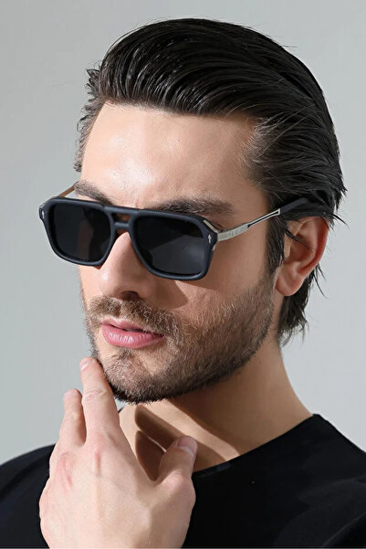 Violon Men's Black Matte Frame Black Glass Silver Edge Detail Sunglasses