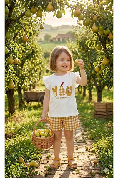 Yağmur Giyim Nazarbebe Cat Pitikare Seersucker Fabric Shorts Set for Girls 3-...