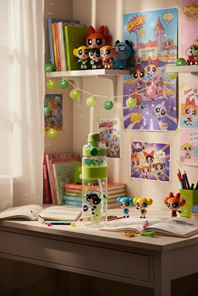 Miniso زجاجة ماء بسعة كبيرة مع قشة مرخصة لـ Powerpuff Girls Buttercup بحجم 11...