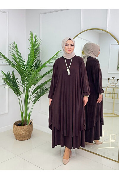 Modanurseda Kadın Salaş Sandy Kumaş Pliseli Üst Etekli Tesettür Takım