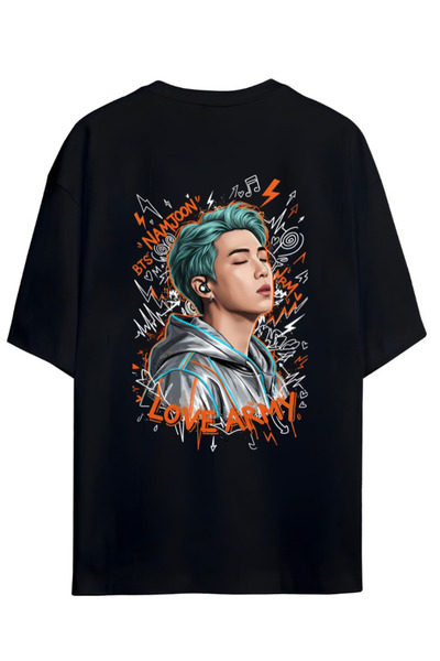 Grafftee Clothing BTS K-Pop Yazılı "RM Namjoon" Sırt Baskılı Relaxed Kalıp Pa...