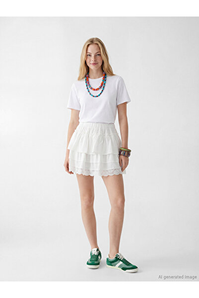 LC Waikiki Nevavm Farkıyla Elastic Waist Layered Muslin Mini Skirt