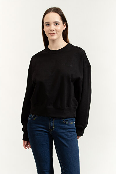 Calvin Klein Kadın Logo İşlemeli Bisiklet Yaka Sweatshirt - Siyah