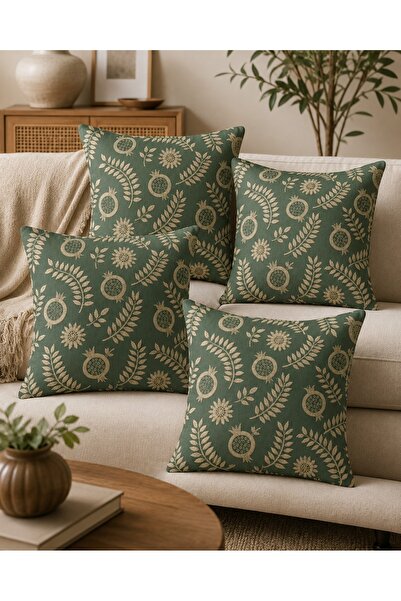 menesahome Green Background Floral and Leaf Patterned Digital Printed Set of ...