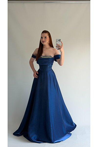 AYŞENUR DİNÇER Soft Glam Abiye Saks Mavisi