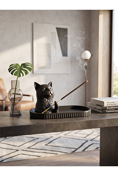 3dlab Dekoratif Kedi Figürlü Tütsülük - Dekoratif Çubuk Tütsü Standı ve Küllü...