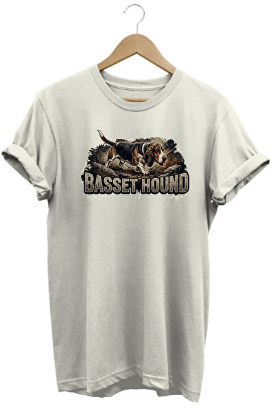 WİDİ Unisex Basset Hound Printed T-Shirt - Hunter Dogs Series Crew Neck Cotto...