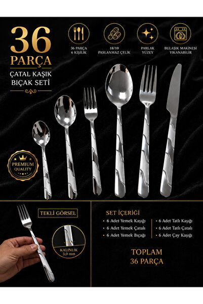 36-Piece Stainless Steel Cutlery Set – Stylish Tableware for 6 – 3 mm Thickness