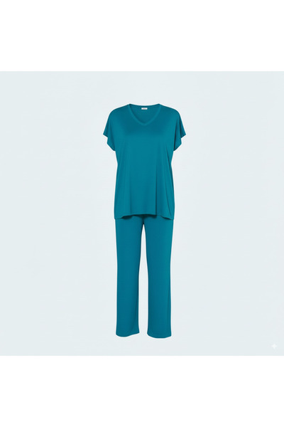 Generic Soft Viscose Pajama Set | Wide-Leg Pants & Short-Sleeve Shirt | Made ...