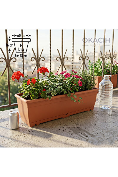 okacih Kiremit Rengi Saksı 14 Lt - Pencere Önü ve Balkon İçin Dekoratif Çiçeklik