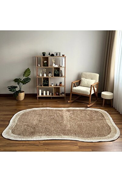 TÜRKERİ Çift Taraflı Krem Vizon Amorf Modern Salon Halısı Yıkanabilir Dekorat...