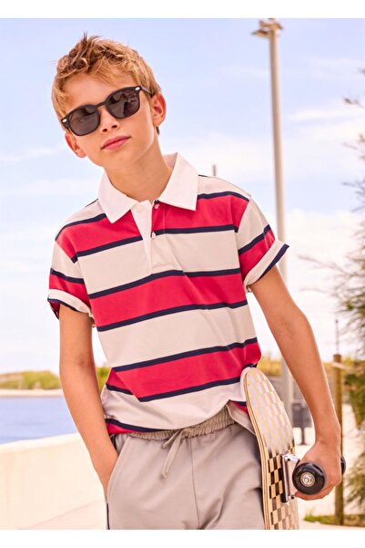 MAYORAL Boy's Striped Polo Collar T-Shirt Red 6167