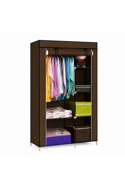 Lacoz Portable Storage Wardrobe with Hanging Rod & Shelves Fabric Cloth Almir...