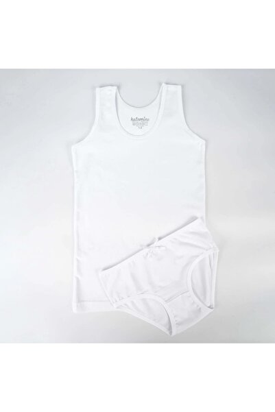 Katamino 5-12 Years Old Girls' White Wide Strap Athlete Slip Underwear Set