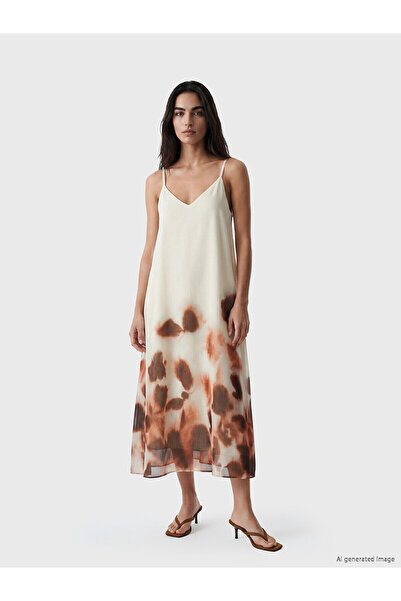 LC Waikiki Özmarka New Season V-Neck Patterned Rope Strap A-Line Dress