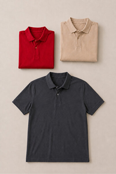 COMBİNE MİCHAİL Men's Straight Fit 3-Piece Polo Collar T-Shirt