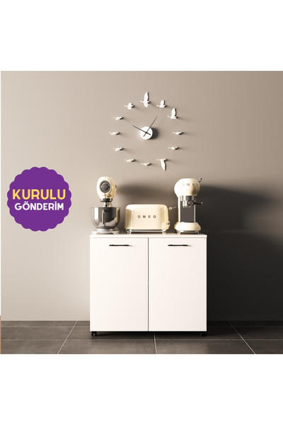 HOMECONOM Liada-S Tekerlekli Ada Konsol 80 cm Parlak Beyaz Mdf Lam