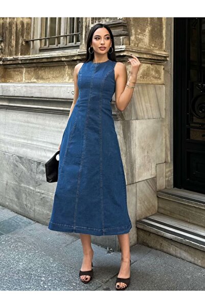 MEECY Rochie maxi din denim pentru femei