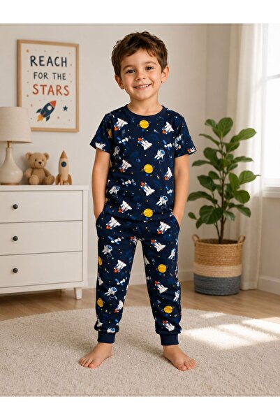 Kuzucuk Kids Bebek Çocuk Butik Erkek Çocık Lacivert renk Uzay Tema Desenli 2-...