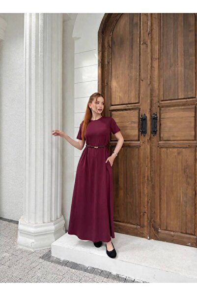DONNA LISSA Women's Crew Neck Flowy Modal Combed Cotton Long Belted Dress