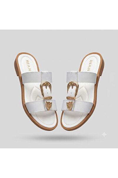 KİNDEP (Bianca) Buckle Detailed Daily Women's Slippers White