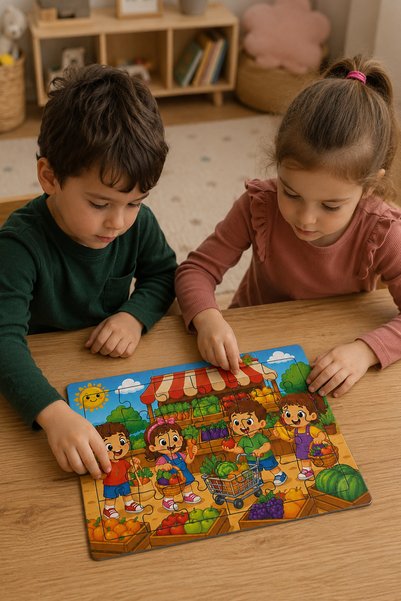 minİQ toys A Day in the Market Wooden Puzzle (24 Pieces)