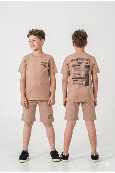Yağmur Giyim Mışıl New York City Printed Short Sleeve Set with Pocket Shorts ...