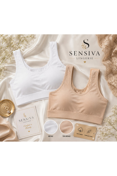 sensiva lingerie 2'li Set Kalın Askılı Pamuklu Penye Büstiyer - Telsiz Balens...