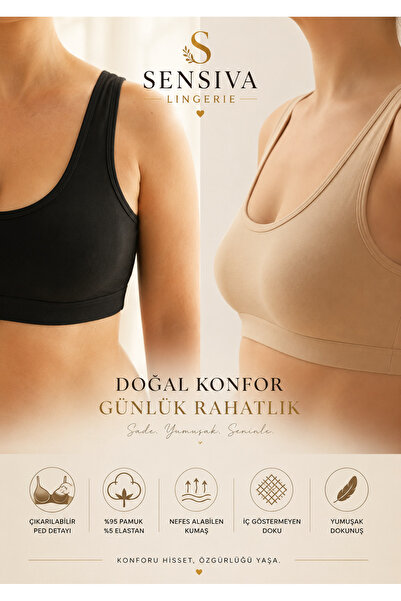 sensiva lingerie 2'li Set Kalın Askılı Pamuklu Penye Büstiyer - Telsiz Balens...