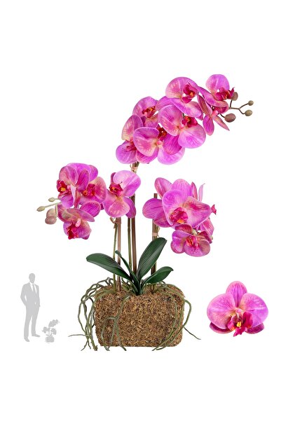 Roberto Rossi Orhidee artificiala roz cu aspect H54 cm cu 3 tulpini