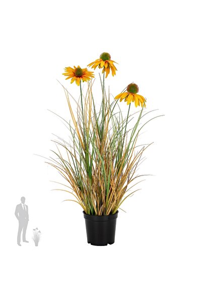 Roberto Rossi Iarba artificiala Onion 50 cm cu 3 flori de crizantema galbene