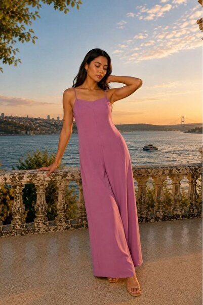 MEKA Askılı Salaş Örme Salopet Tulum 4252 GÜL