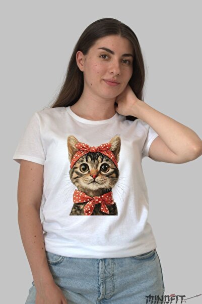 GILDAN Stylish Cat Print T-Shirt