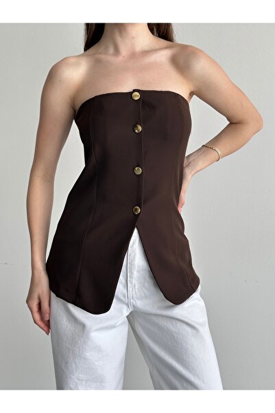 Liva Style Co Strapless Collar Buttoned Vest