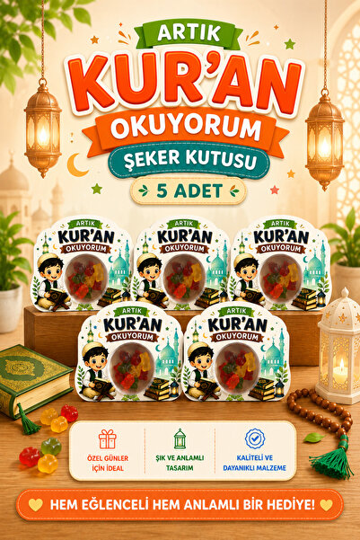 Sticker Ekspres 5 Adet Artık Kur'an Okuyorum Şeker Kutusu Özel Tasarım Hediye...