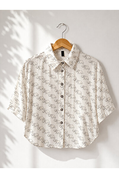 Retrobird Retro Model Loose Short Sleeve Shirt Women Beige