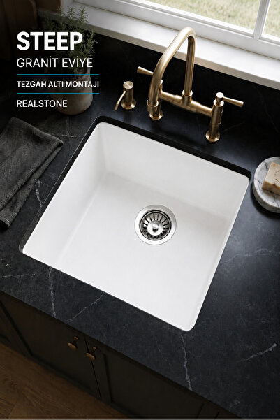 RealStone Real Stone Steep 50×40 Beyaz Granit Eviye